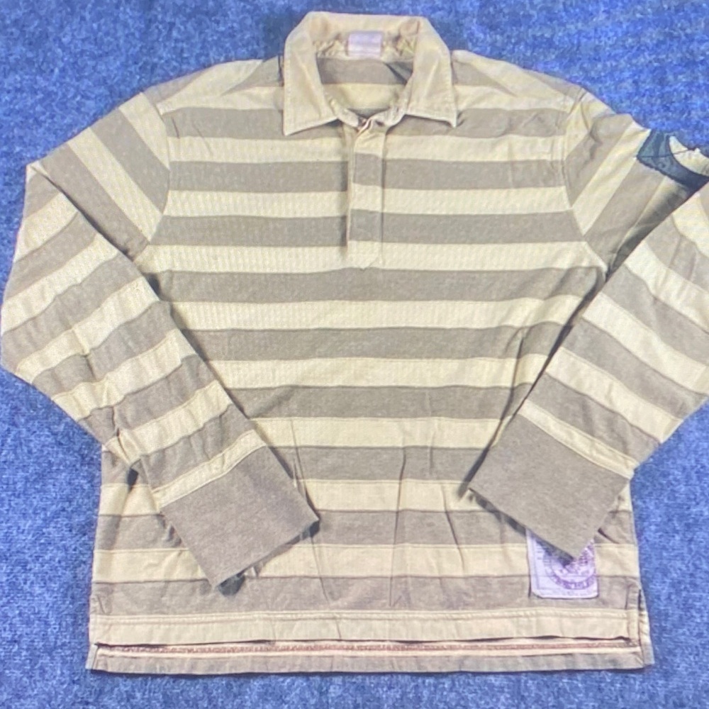 Classic Beige and Brown Striped Polo Shirt